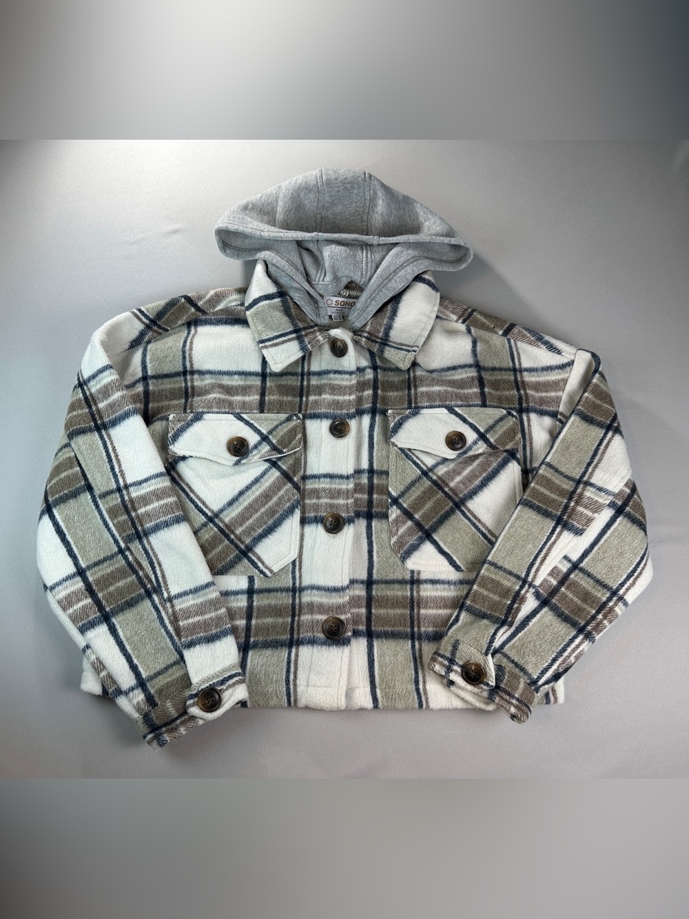 Ci Sono Crop Plaid Hoodie Hooded Shacket Jacket Medium Sweatshirt